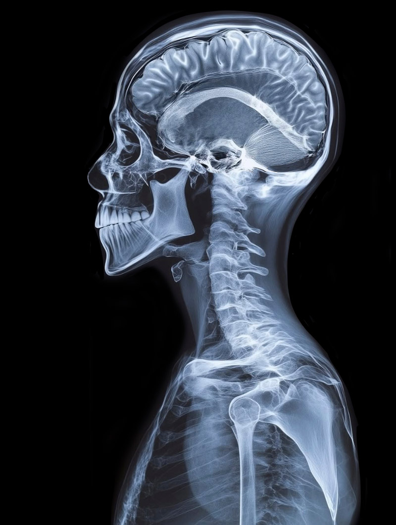 chiropractic-digital-x-rays-cervical-spine Digital X-ray of the head and cervical spine used during a chiropractic evaluation.